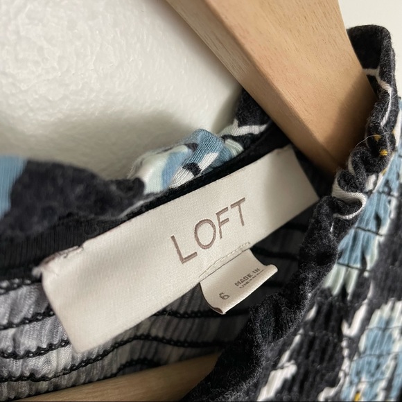 LOFT | Blue Floral Ruched Cotton Knit Sundress - Picture 3 of 10